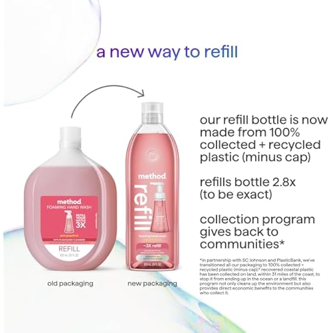 Method FOAMING HAND SOAP REFILL, PINK GRAPEFRUIT, RECYCLABLE BOTTLE, BIODEGRADABLE FORMULA, 28 FL OZ (PACK OF 4) - Image 5